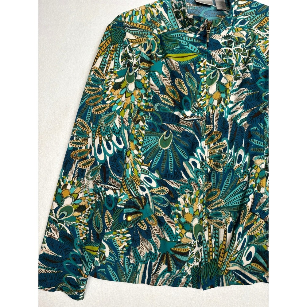 Chico's Zenergy Jacket Womens Size 1 Medium Peacock Print Full Zip